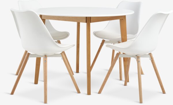 Masă JEGIND Ø105 alb + 4 scaune KASTRUP alb