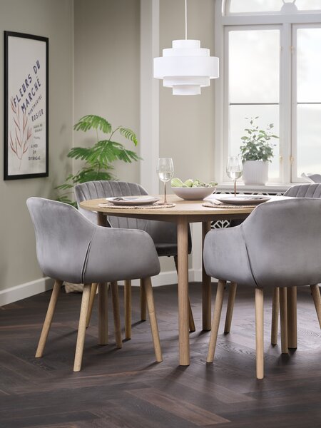 ALSTED D120 table oak + 4 ADSLEV chairs grey velvet
