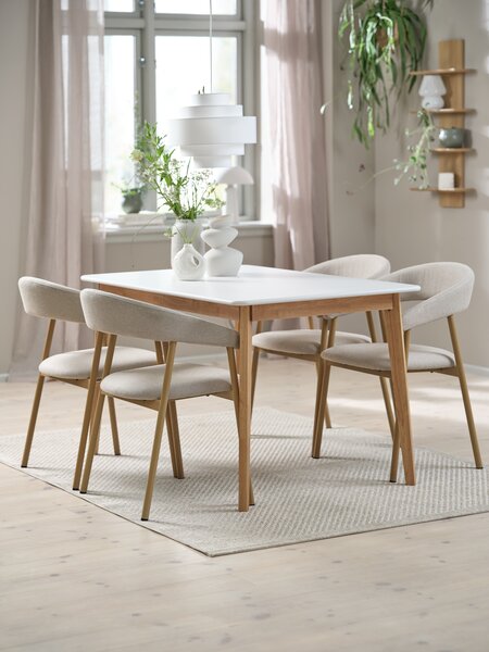 JEGIND L130 Tisch weiss + 4 EJSING Stühle beige