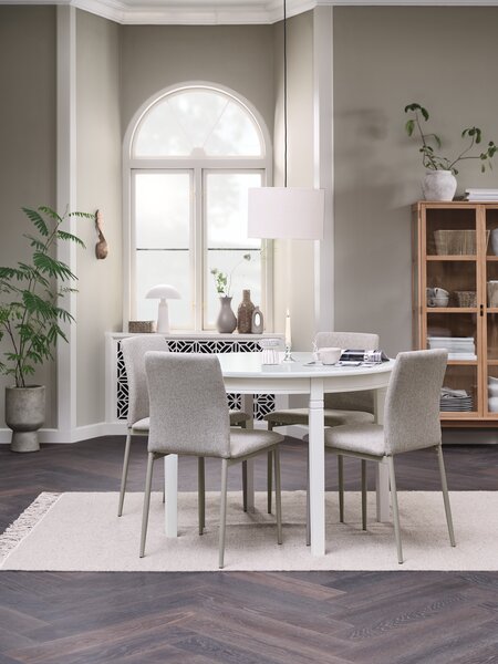 KIRKEBY Ø110 Tisch weiß + 4 BRANDE Stühle beige