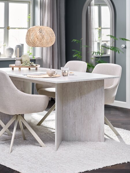 KRONDAL L180 table travertine + 4 ROSTRUP chairs beige
