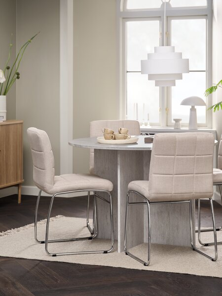 KRONDAL Ø110 Tisch Travertin + 4 HAMMEL Stühle beige
