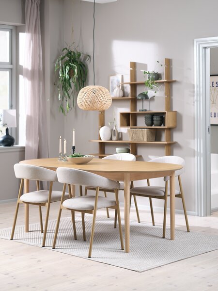 Mesa MARSTRAND L200 roble + 4 sillas EJSING beis/roble