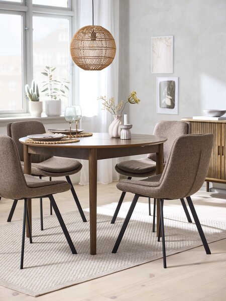 MARSTRAND Ø110 table chêne foncé + 4 MELBY brun clair