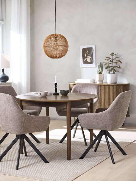 MARSTRAND Ø110 stůl tmavý dub + 4 ROSTRUP písková/černá