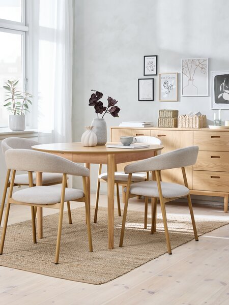 MARSTRAND Ø110 stůl dub + 4 EJSING židle béžová/dub