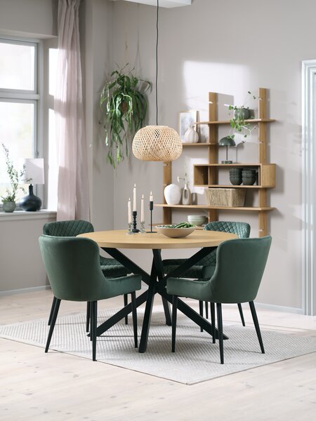 NORTOFT Ø120 sto hrast + 4 PEBRINGE stolice baršun zelena