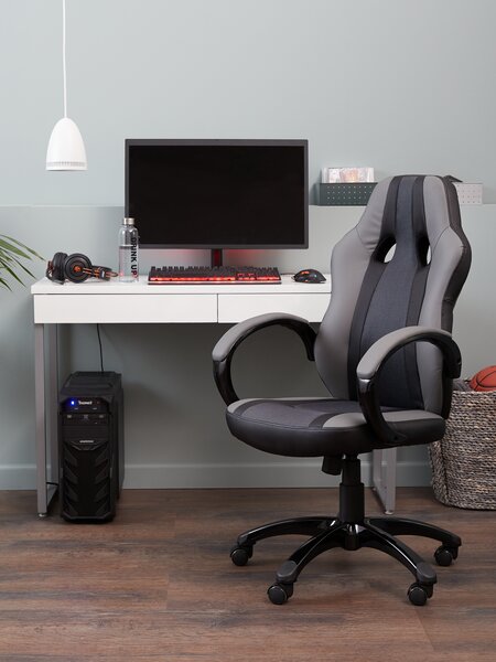 Gaming chair AGGESTRUP grey faux leather/black mesh