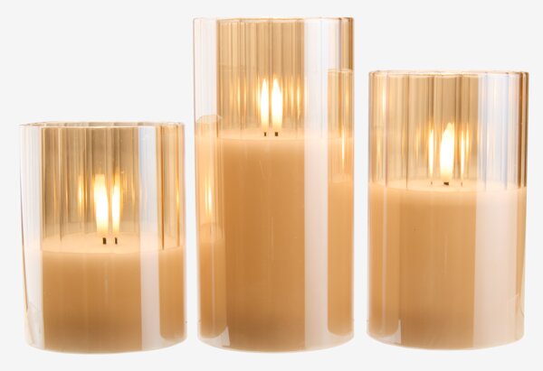 LED bloklys GLAM hvid/guld 3 stk/pk