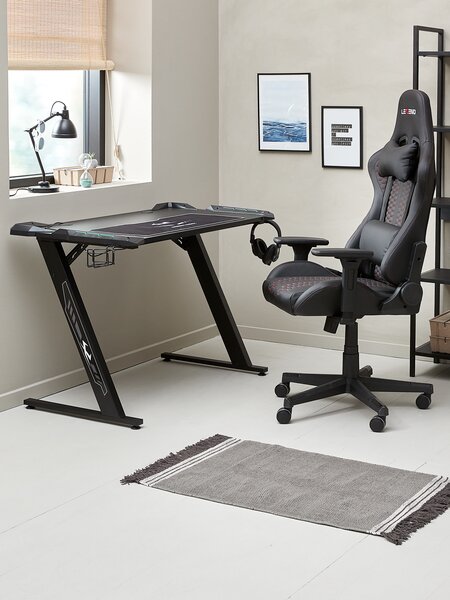 Scrivania da gaming LINDHOLM con LED/portabibita nero