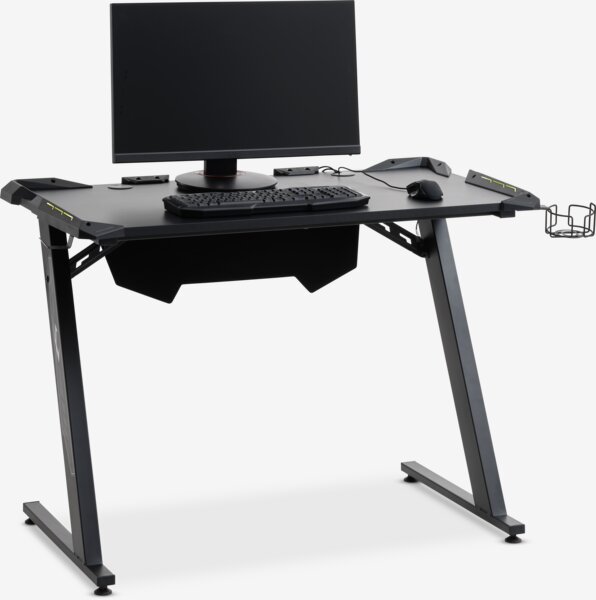 Gaming desk LINDHOLM with LED/cup holder black