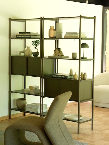 Reol LINDVED 6 hylder 2 låger mørk egefarve