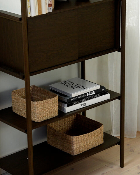 Reol LINDVED 6 hylder 2 låger mørk egefarve