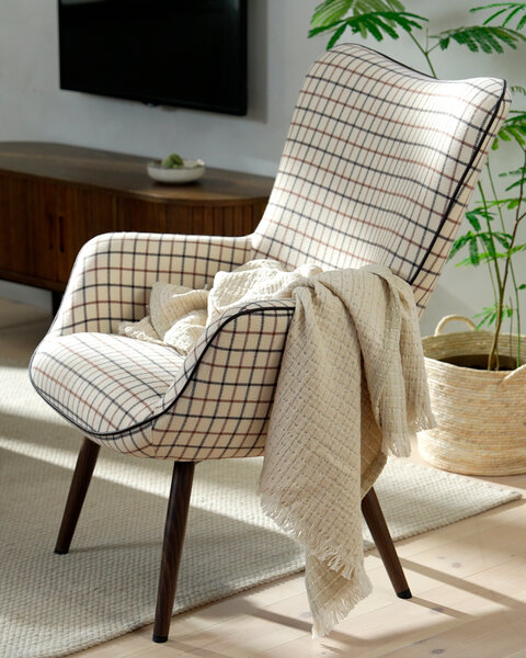 Armchair BIERSTED checkered beige/brown fabric