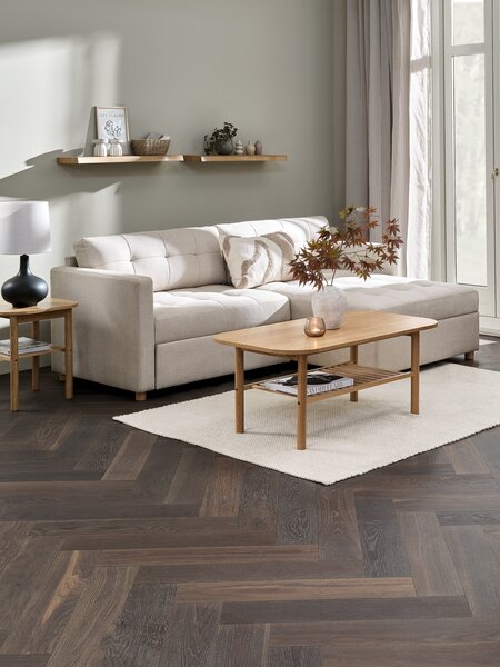 Sovesofa m/sjeselong TEGLHUSE beige stoff