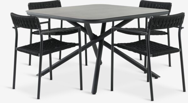 GOTHENBURG L120 bord grå + 4 TRILLEVALLEN stol sort