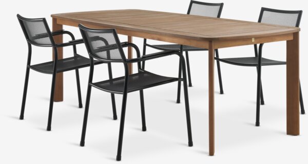 UVDAL D223 miza trdi les + 4 HEMSEDAL stoli črna