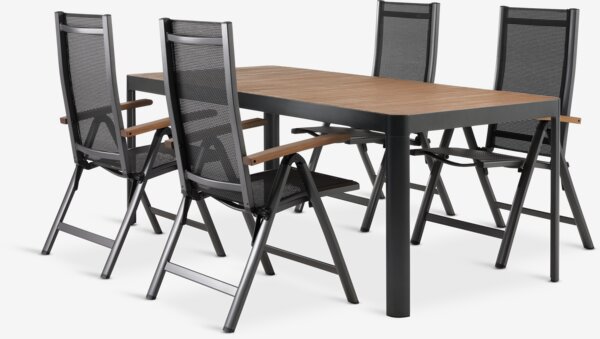 SIRDAL L211 bord hardtre + 4 SIRDAL stol grå