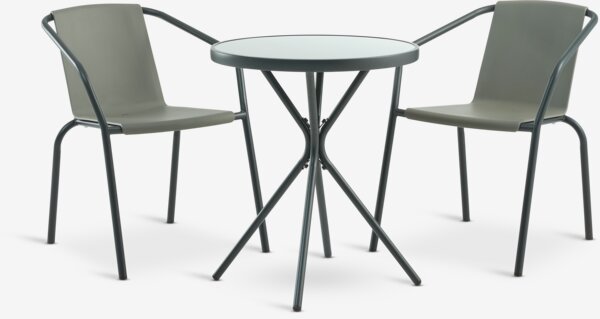RADSTRUP Ø60 stol crna + 2 MODUM stolice maslinasto zelena