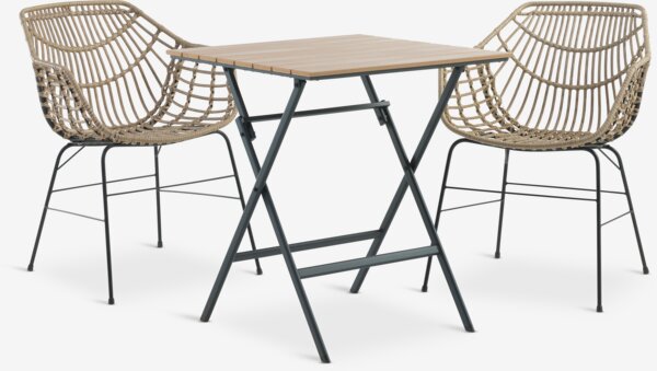 SANDVIKA L65 bord + 2 ILDERHUSE stol natur