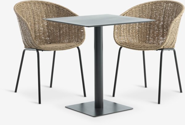 KAPPRUET P65 pöytä musta + 2 TUERNE tuoli luonnonvärinen