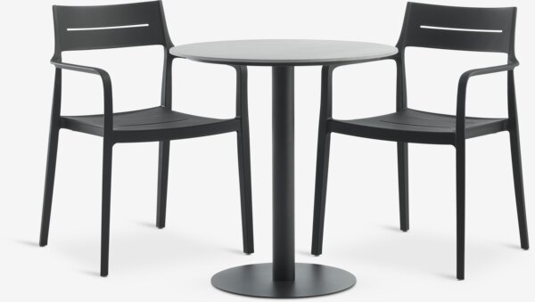 VAMDRUP Ø70 bord grå + 2 INGSTRUP stol sort