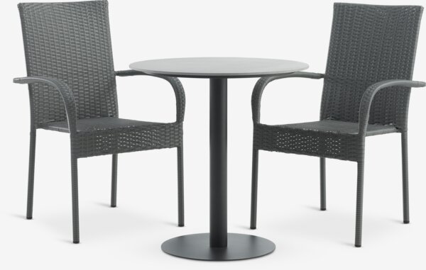 VAMDRUP Ø70 table + 2 GUDHJEM chaises gris