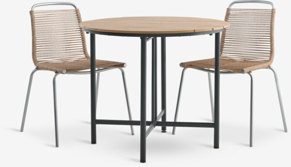 Стіл HOVVIG д.10/90см + 2 Стільці MIDDAGSBERGET натура