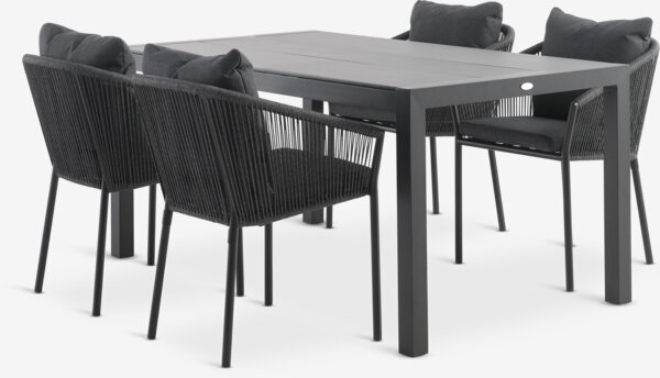 HAGEN L160 table + 4 GILJA chaises gris