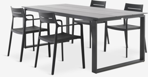 SONNERUP L215 bord grå + 4 INGSTRUP stol sort