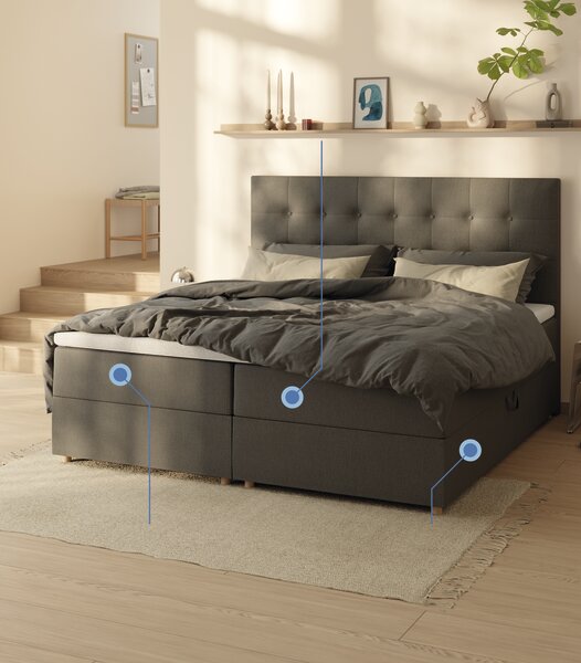 Letto boxspring 160x200 SKAUMA + FLYA Grigio-40 Molto rigido