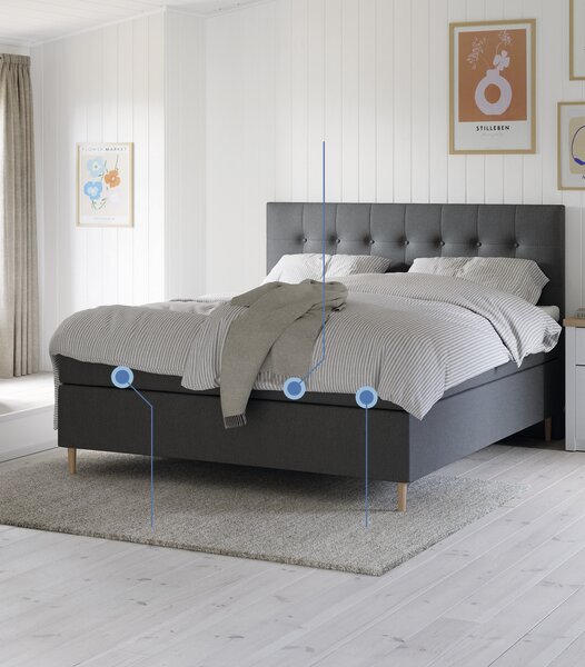Letto boxspring 180x200cm VELFJORDEN + FLYA Grigio-40 Rigido