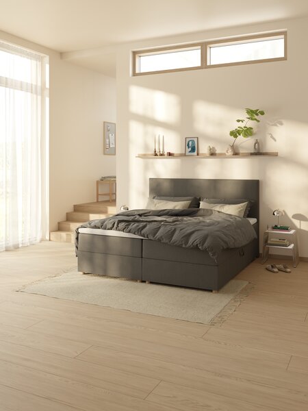Letto boxspring 160x200 SKAUMA + FLYA Grigio-40 Molto rigido