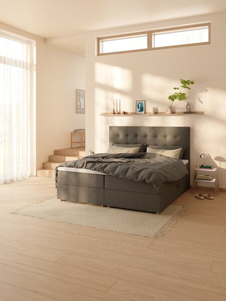 Letto boxspring 160x200 SKAUMA + FLYA Grigio-40 Molto rigido