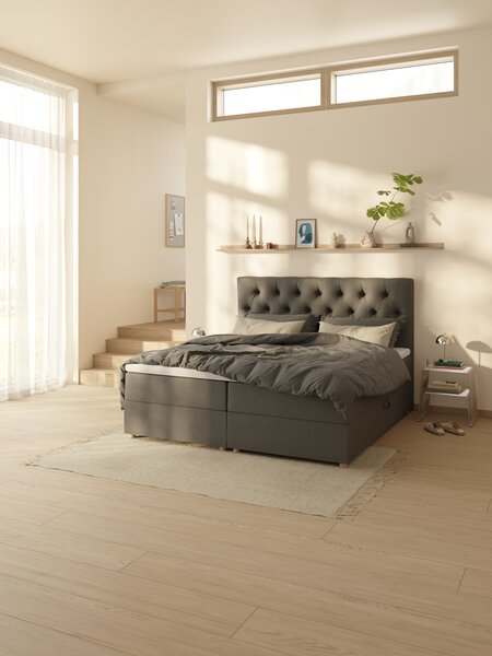 Letto boxspring 160x200 SKAUMA + FLYA Grigio-40 Molto rigido
