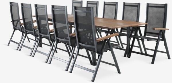 ULBJERG L214/297 table bois massif + 4 SIRDAL chaises gris