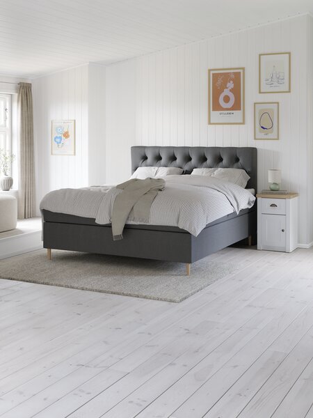 Letto boxspring 180x200cm VELFJORDEN + FLYA Grigio-40 Rigido