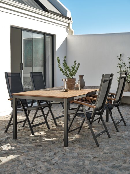 ULBJERG L214/297 table bois massif + 4 SIRDAL chaises gris