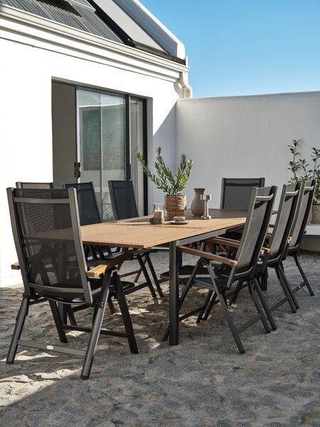 ULBJERG L214/297 table bois massif + 4 SIRDAL chaises gris