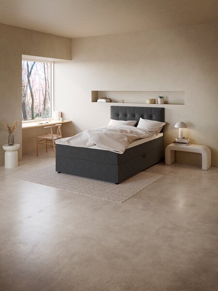 Boxspring 140x200cm TYLDA OPBERGRUIMTE grijs medium