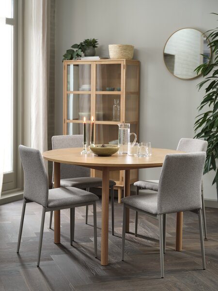 Mesa ALSTED Ø120 roble natural + 4 sillas BRANDE beis