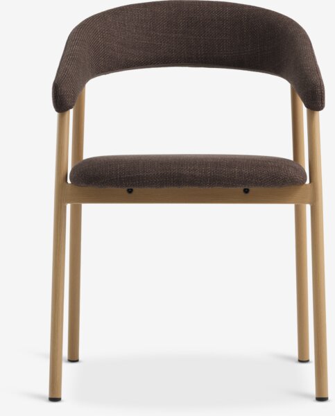 Dining chair EJSING dark brown fabric/natural oak
