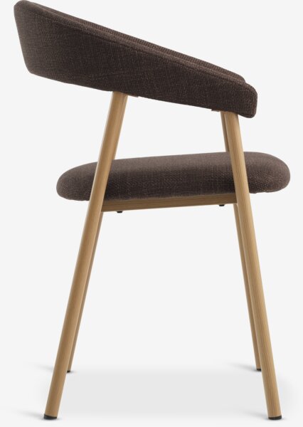 Dining chair EJSING dark brown fabric/natural oak