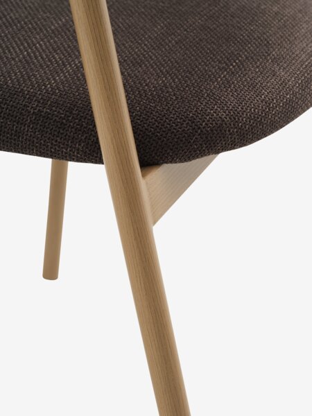Dining chair EJSING dark brown fabric/natural oak