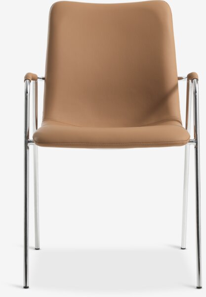 Dining chair LAUTRUP cognac faux leather/chrome