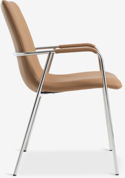Dining chair LAUTRUP cognac faux leather/chrome