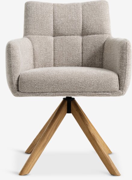Dining chair VEMMETOFTE swivel beige fabric/natural oak