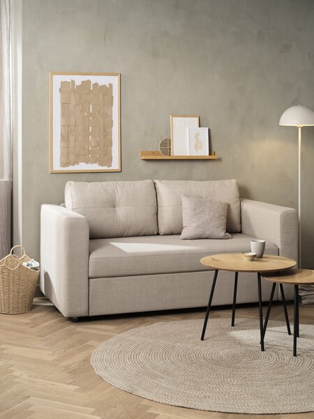 Sofa bed BRAMMING 2 seater beige fabric