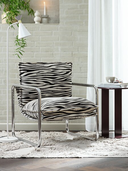Armchair REMMELS zebra fabric/chrome