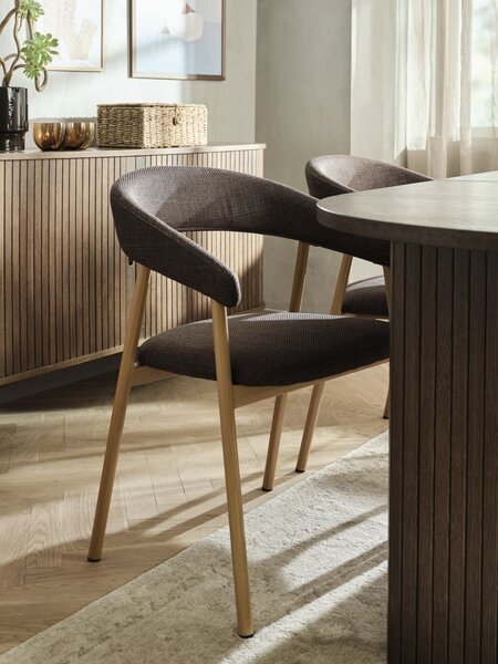 Dining chair EJSING dark brown fabric/natural oak
